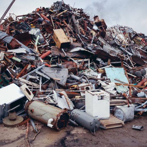 Heap of metal items on a scrap yard in Warsaw, capital city of Poland